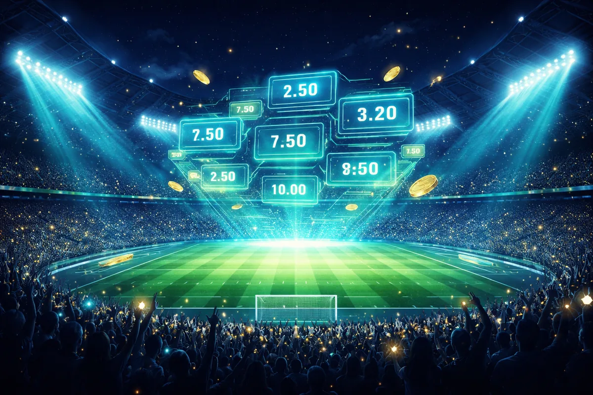 Futballstadion és fogadási oddszok illusztrációja